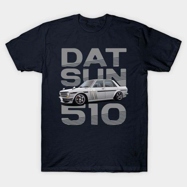 Drive The Classic Car - Datsun 510 (Grey) T-Shirt by Ajie Negara